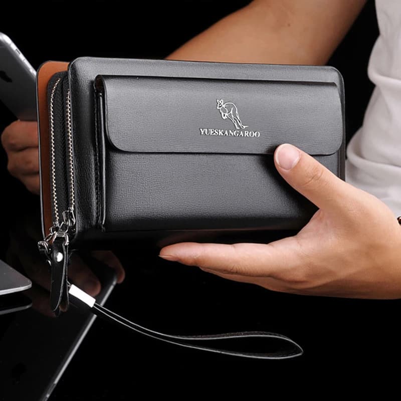 PU Passcard Fashion Luxury Handbag Square Holder Phone Pouch Hand Porter Bag Clutch Male