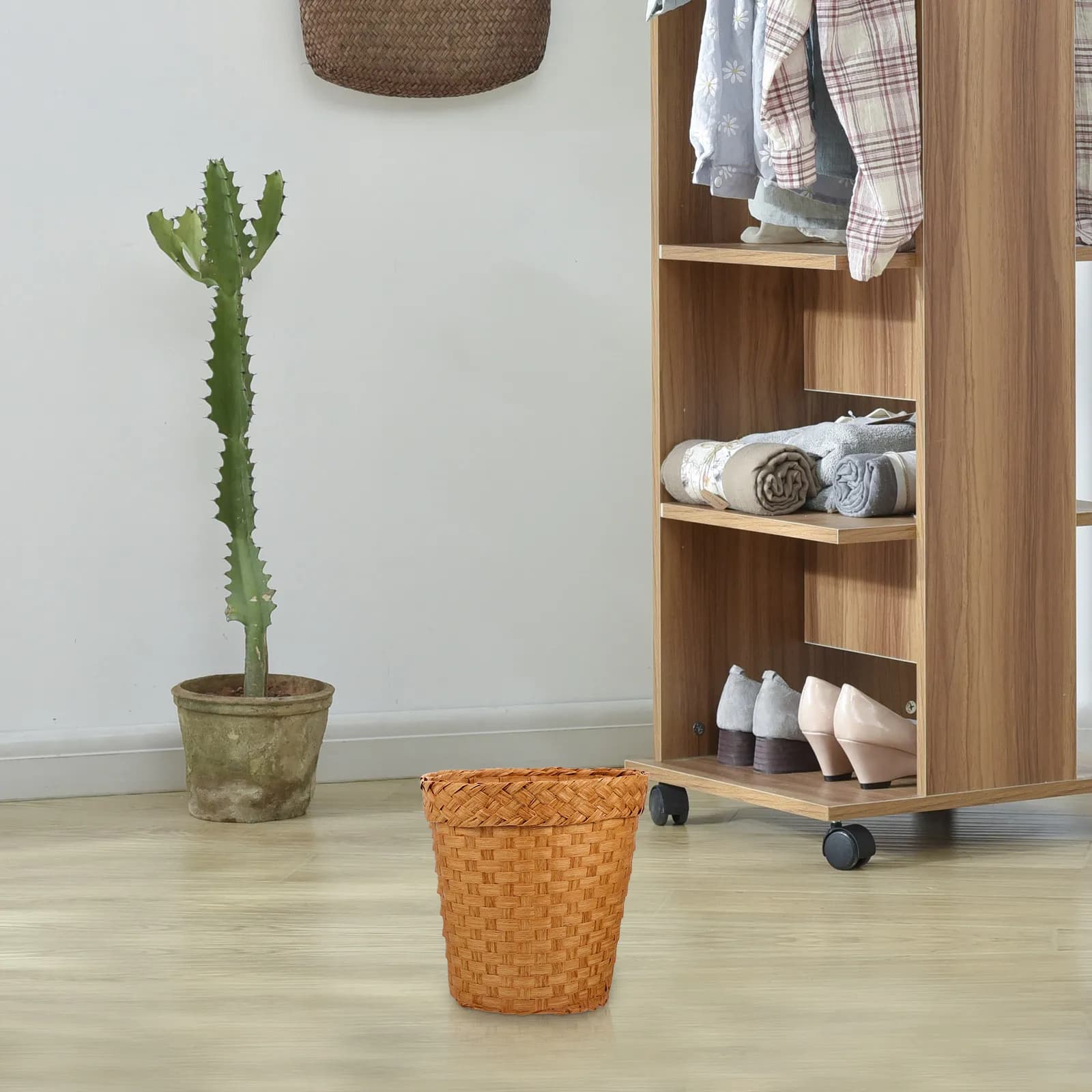 Elegante Cesto Intrecciato Multiuso per Stoccaggio e Raccolta Rifiuti per Bagno, Studio, Toilette, Lavanderia