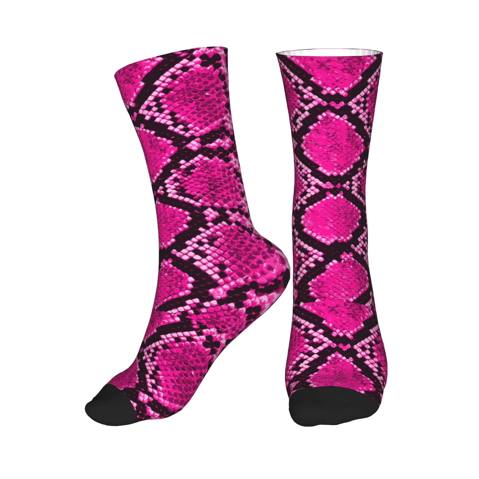 Calzini con stampa animalier rosa effetto pelle di serpente per uomo e donna, calzini caldi e divertenti
