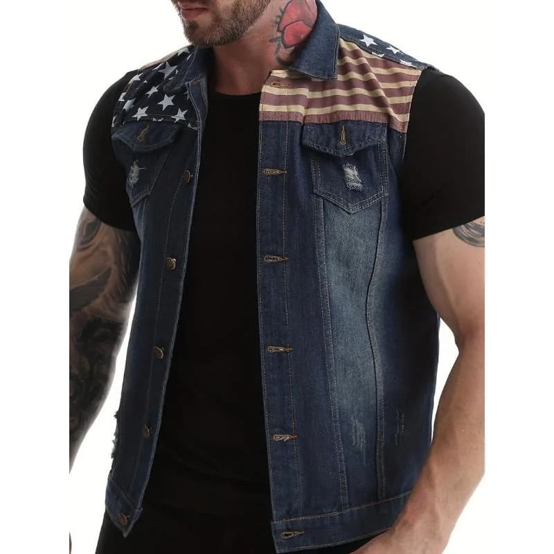 Gilet in denim con bandiera americana, stile intimo per coppie, altro materiale, 100% primaverile