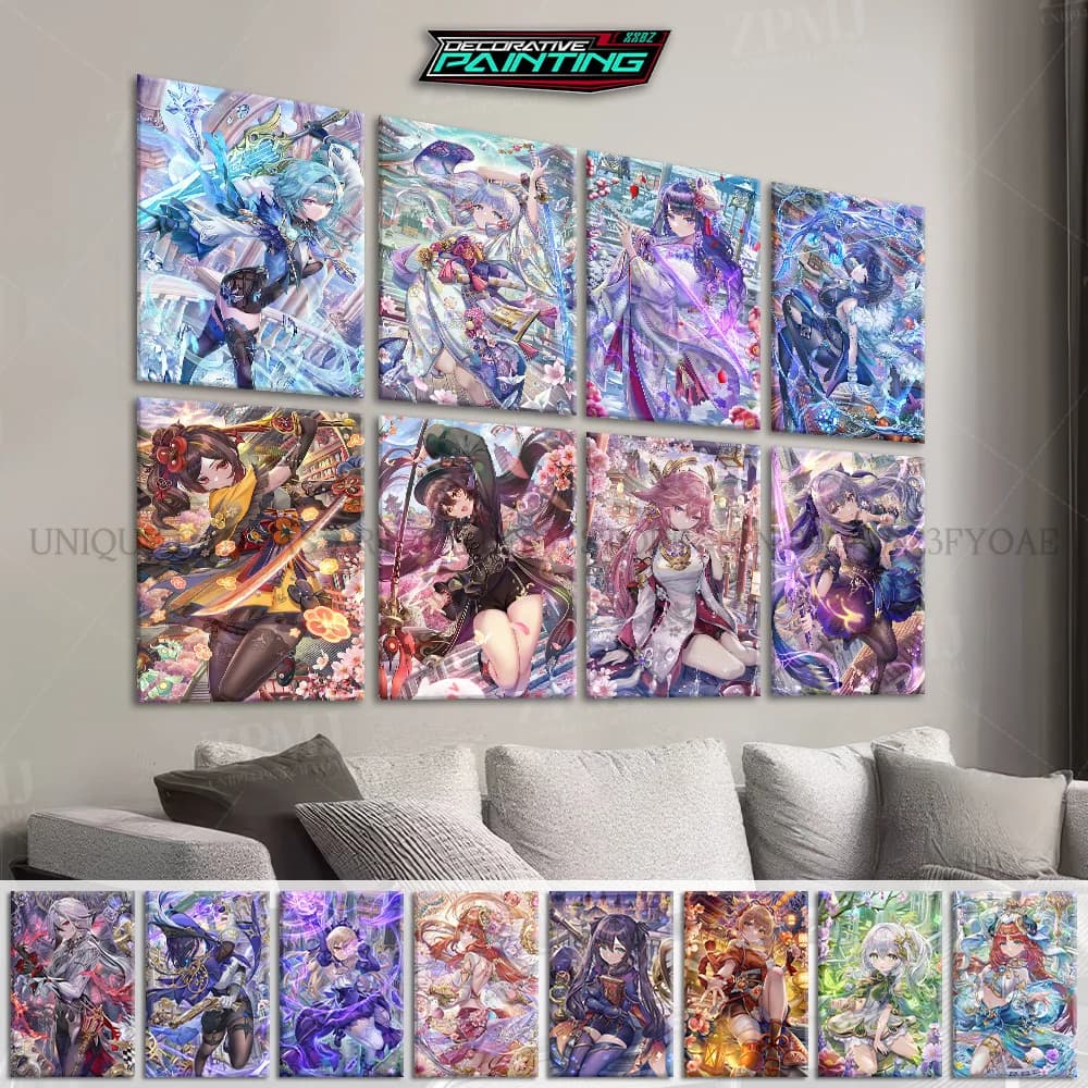 Gioco caldo Genshin Impact Canvas Home Decor Stampa Pittura Raiden Shogun Figure Poster Immagine di arte della parete per soggiorno Senza cornice