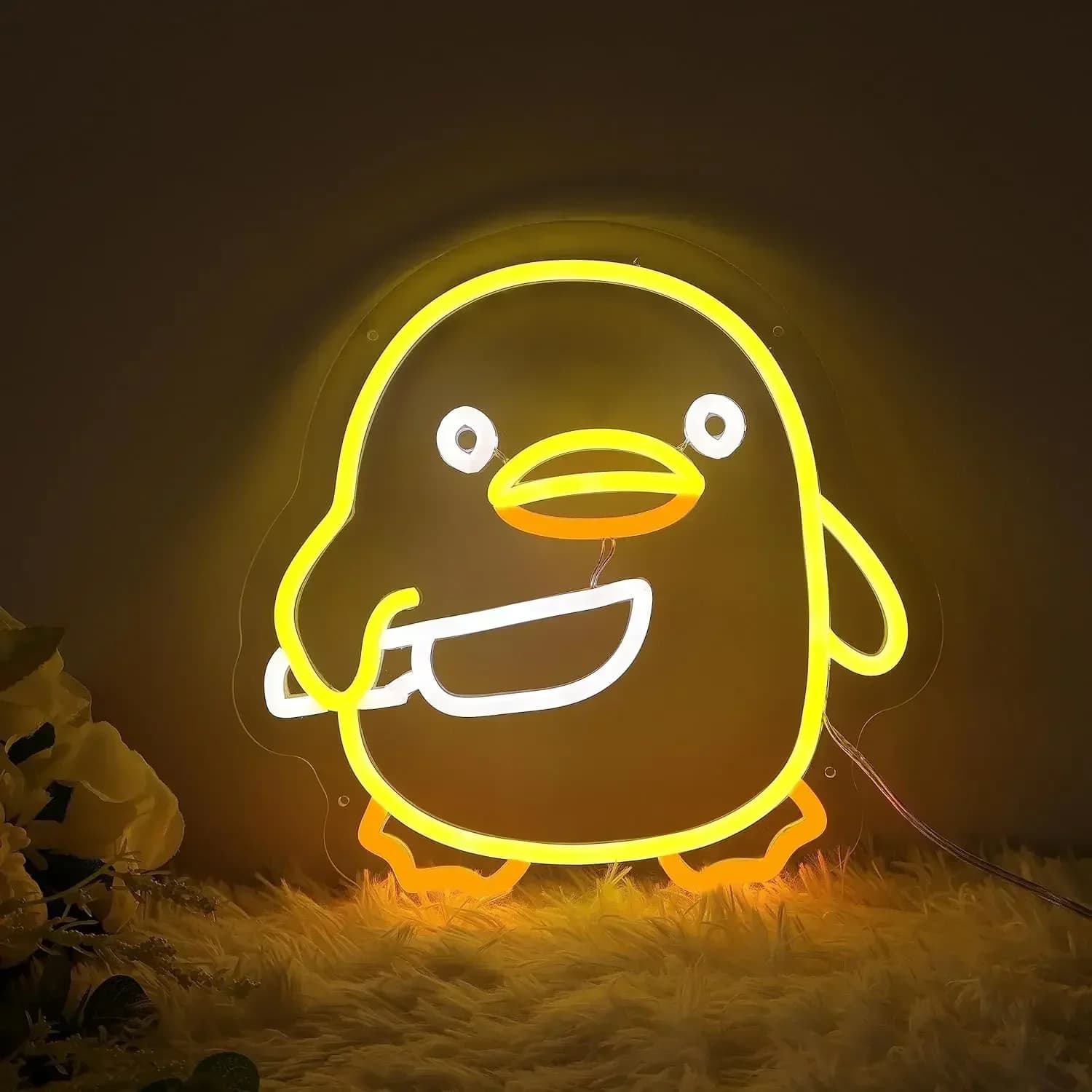 Insegna al neon a forma di anatra Insegna a coltello a luce al neon a LED per la decorazione della parete della sala giochi Insegne luminose per la camera da letto dei bambini Decorazioni per il compleanno della sala giochi