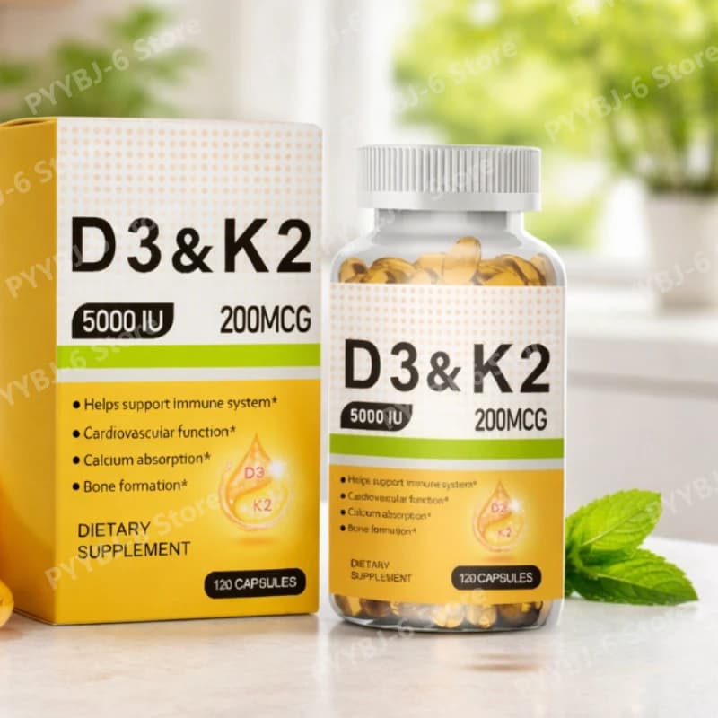 Vitamina D3 5000 UI con K2 200 mcg Integratore per il Supporto Osseo Assorbimento del Calcio Capsule Nutrizionali Giornaliere 120 Capsule per Adulti