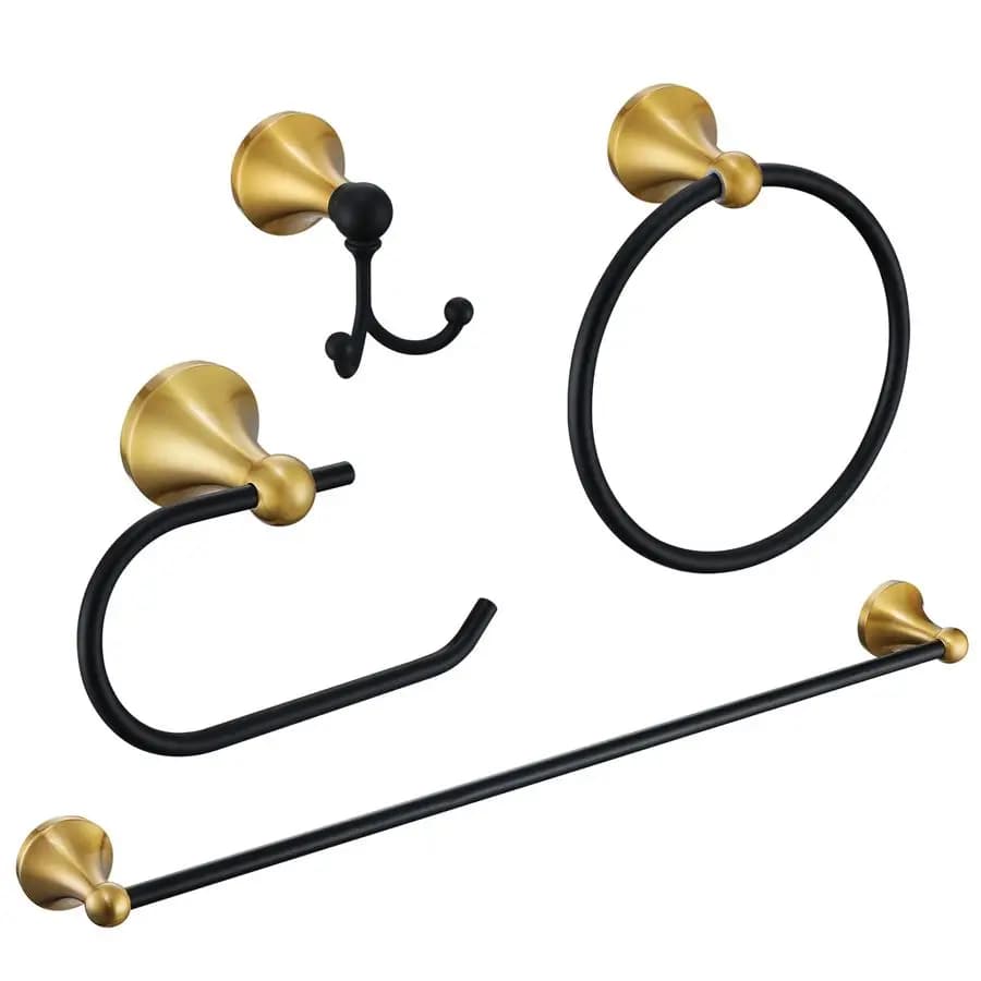 Set di accessori per il bagno in oro e nero, kit di accessori per il bagno in nero e oro da 4 pezzi Asciugamano per portasciugamani da 23,6 pollici in acciaio inossidabile