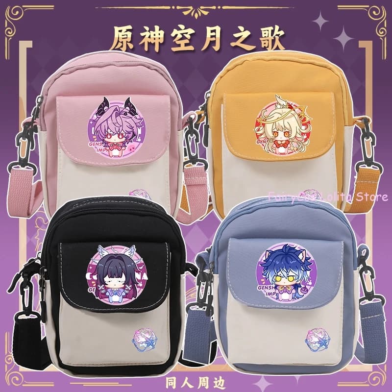 Game Genshin Impact Kyryll Chudomirovich Flins Nefer Durin Columbina Cosplay Canvas Shoulder Bag Crossbody Bag Mobile Wallet