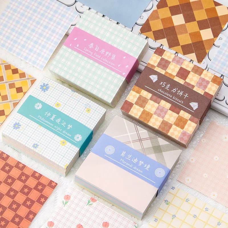 200 fogli/lotto carino kawaii plaid serie memo pad note adesive messaggio di cancelleria pubblicato planner blocchetti per appunti materiale scolastico per ufficio