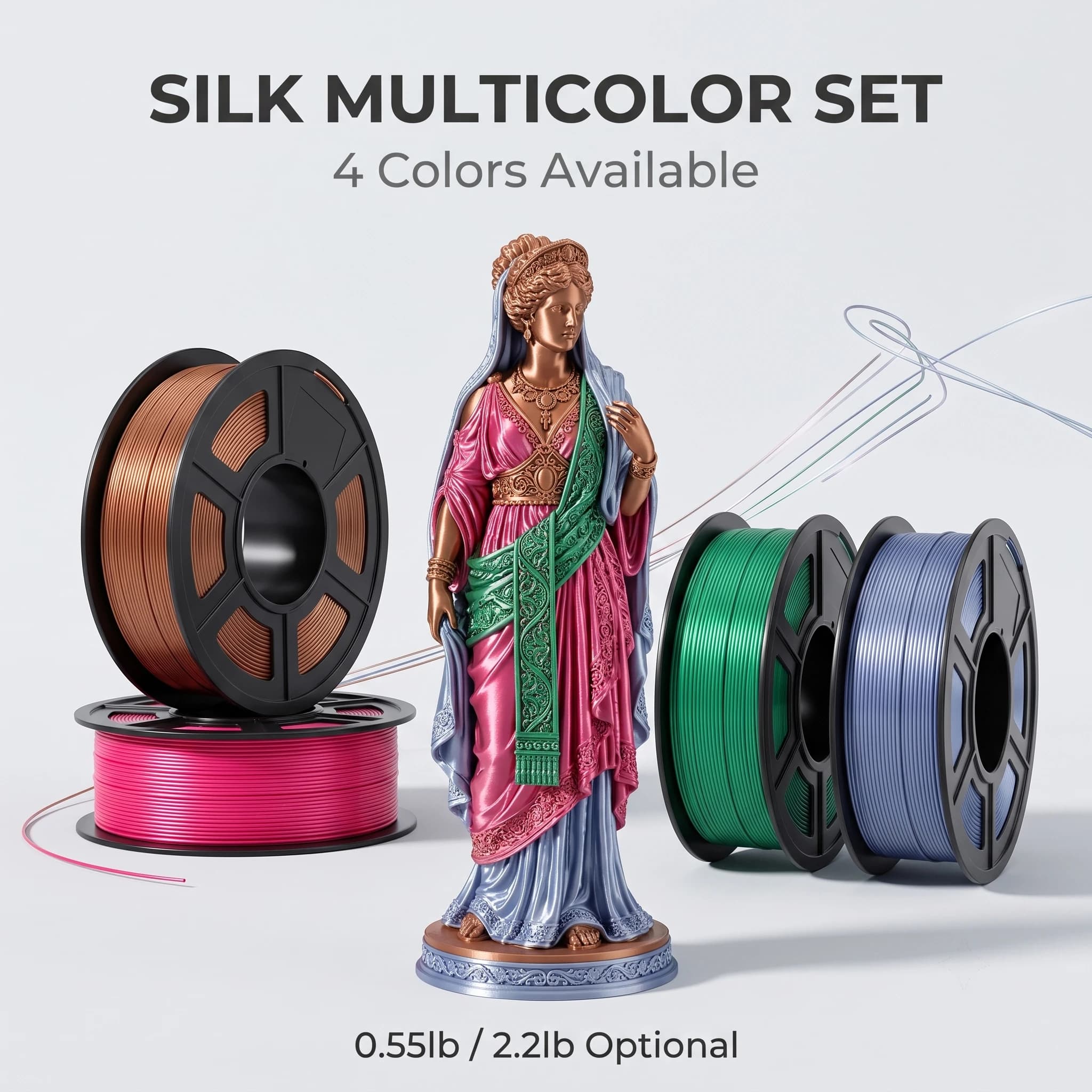 Silk PLA 1.75mm Filament 250g Spool Gloss Surface Rose Red Emerald Green Copper Silver Blue For FDM Printer