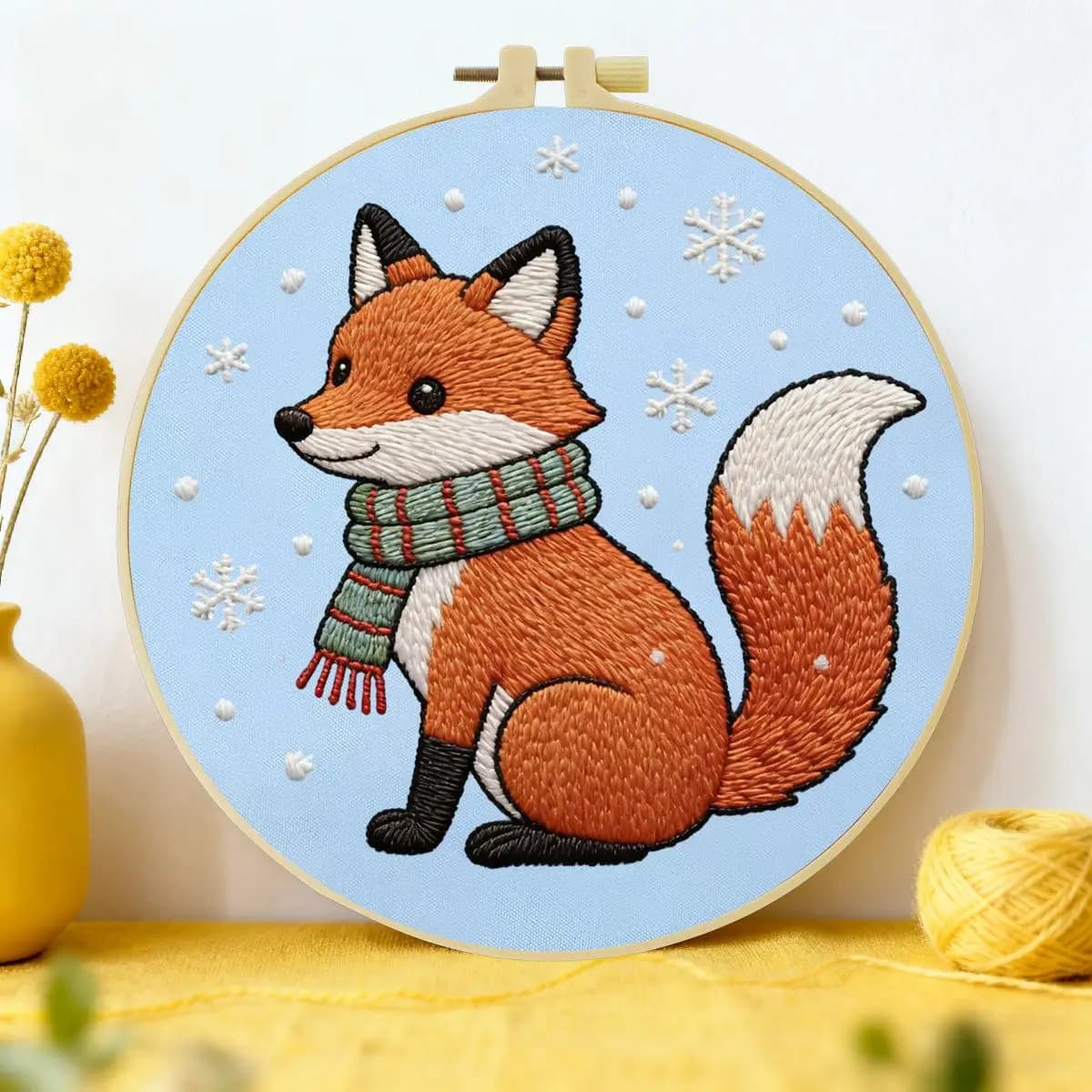 1pc 20X20CM/15X15CM 7.87/6.3inch fox Embroidery Starter Kit DIY kit DIY embroidery kit manualidades Sewing Art Needle Art