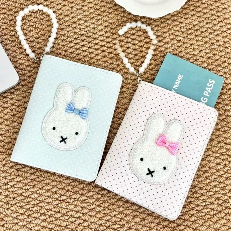Cartoon Kawaii Miffy Polka Dot Passport Holder Travel Document Protection Card Wrap Money Portable Multifunctional Storage Bag