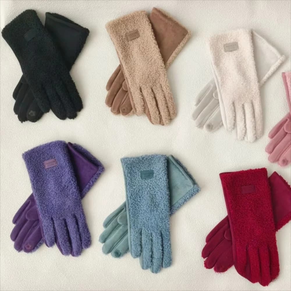 Moda imitazione pile inverno tenere al caldo guanti da donna touch screen ispessito ciclismo guida guanti antivento a prova di freddo
