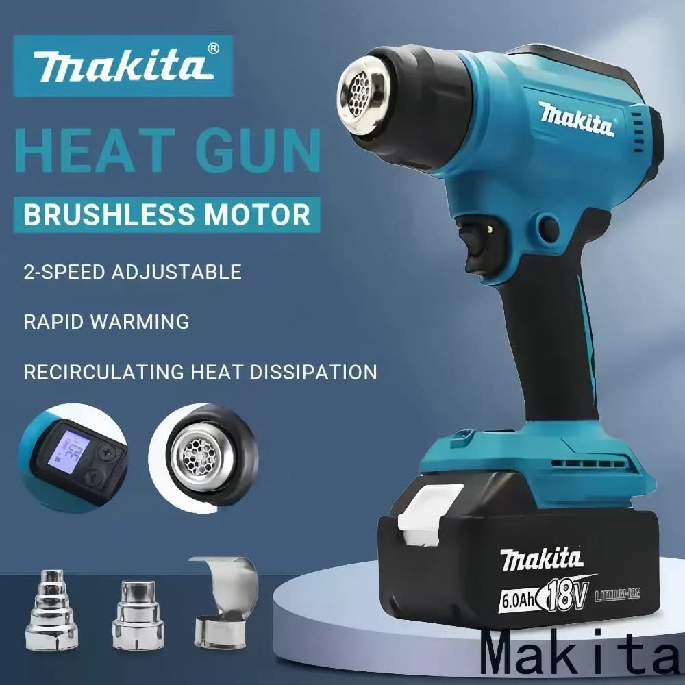 Pistola Termica Portatile Senza Fili Makita 50 ℃ -550 ℃ Pistola ad Aria Calda Ricaricabile Portatile con Regolazione Digitale della Temperatura per Makita