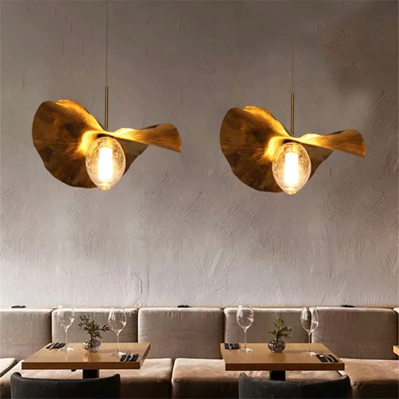 Lampada a sospensione a foglia di loto Lampada a sospensione in ottone martellato per soggiorno, sala da pranzo, camera da letto, decorazione, lampade da cucina