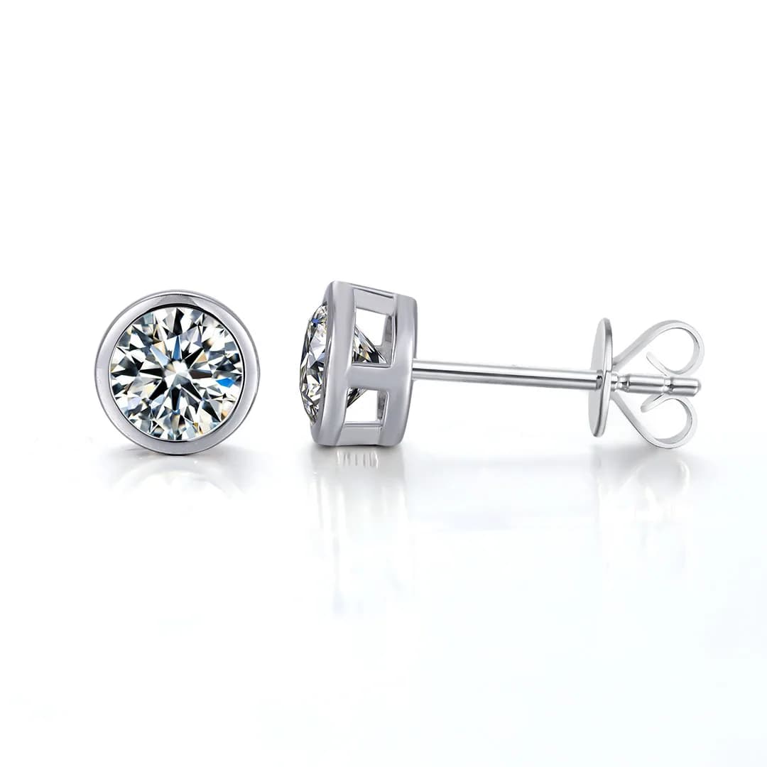 Provence 925 Sterling Silver Bezel Stud Earrings 5mm Def Round Moissanites GRA Cert Classic Gold Plated Jewelry For Women Men