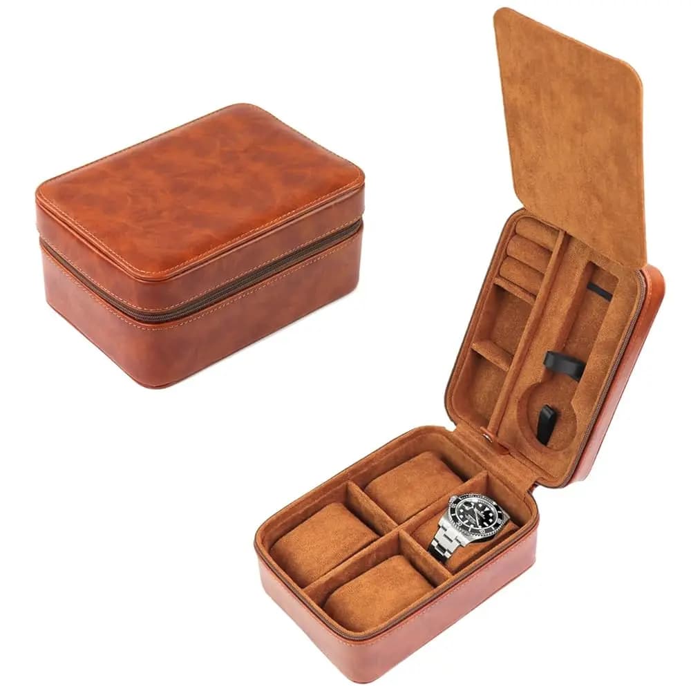 Custodia da Viaggio per Orologi a 5 Scomparti, Organizer Rigido con Cuscini Antiurto, Custodia Portatile con Cerniera per Orologi, Adatta a Tutti i Modelli