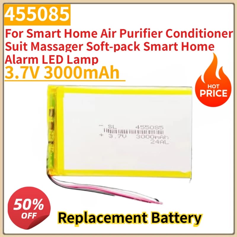 Nuova Batteria 455085 3.7V 3000mAh per Purificatore d'Aria Smart Home, Condizionatore, Massaggiatore, Allarme Casa Intelligente, Lampada LED