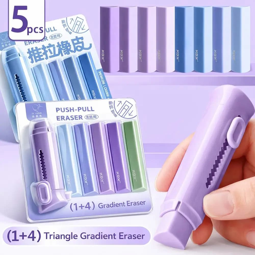 5pcs/Set Durable Triangle Push-pull Eraser Gradient Color Without Leaving Marks Eraser Pencil Rubber Gift