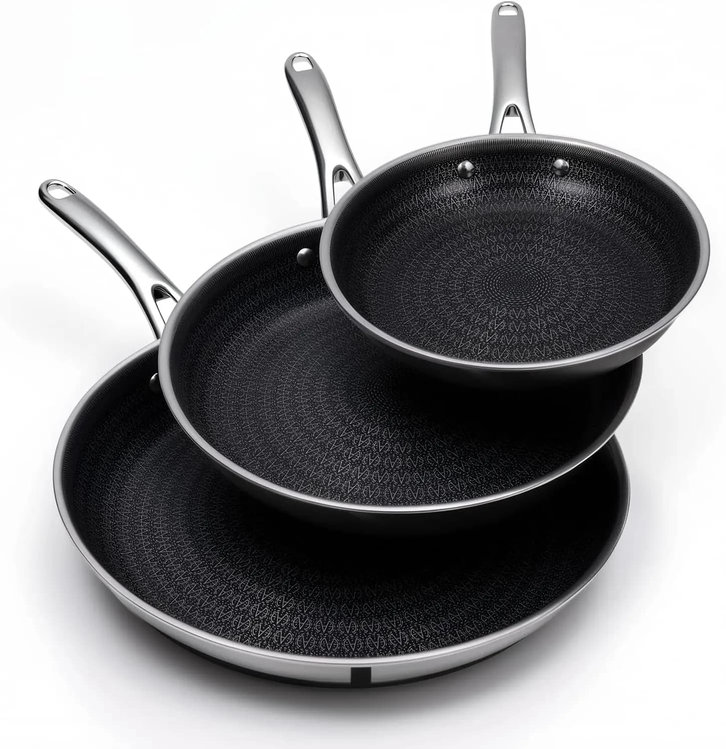Hybrid Tri Ply Stainless Steel Frying Pan Set, Non Stick Frying Pans and Skillets, 8"/9.5"/11" Cooking Pans,Black Interior
