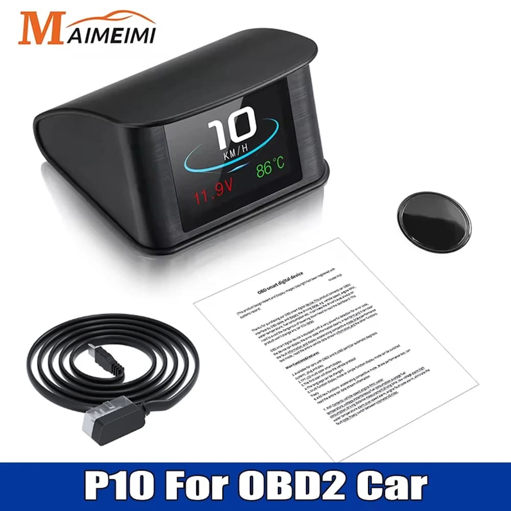 P10 OBD2 HUD Car Head-up Display TFT LCD Tachimetro digitale Computer di bordo automatico con consumo di carburante Temperatura dell'acqua