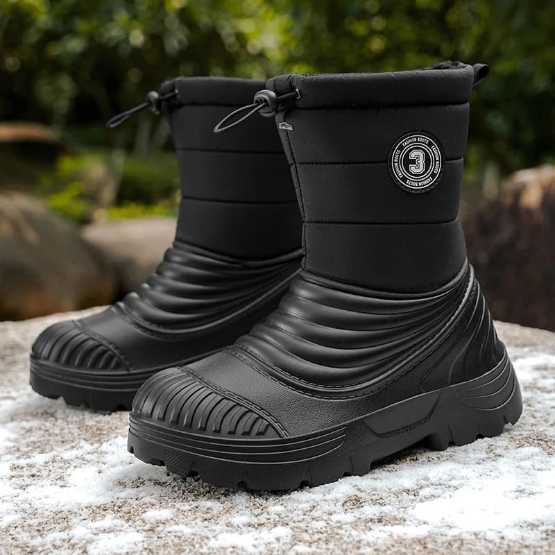 Mid-calf Waterproof Cotton Winter Man Warm Leather Thick Plush Trekking Snow Boots Men Outdoor Walking Casual Sport Hiking Shoes