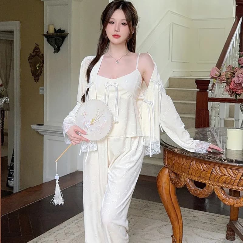 Camicia invernale Pantaloni a tracolla Pigiama in velluto Set di indumenti da notte in pizzo di velluto da donna Abiti da notte morbidi e confortevoli per la casa