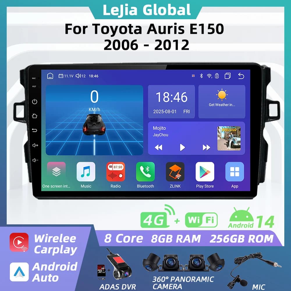 Autoradio multimediale per Toyota Auris 1 E150 2006-2012, sistema Android con Carplay, navigatore GPS, stereo 2 DIN.