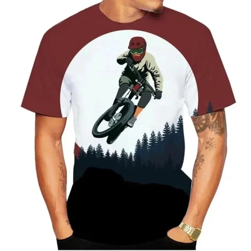 Fashion Cool Cycling Clothing Men's T-shirt 3d Printed Bike Pattern T-shirt Crew Neck Short Sleeves Pullover T-shirt