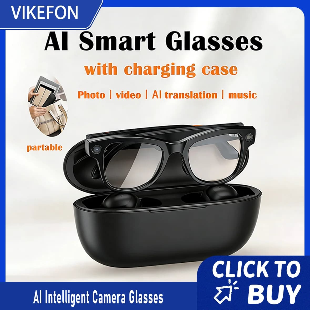 M02 AI Smart Glasses 8MP Camera Video Recording 100+ Languages Translation Sunglasses Called Bluetooth Music Play with Charging Box