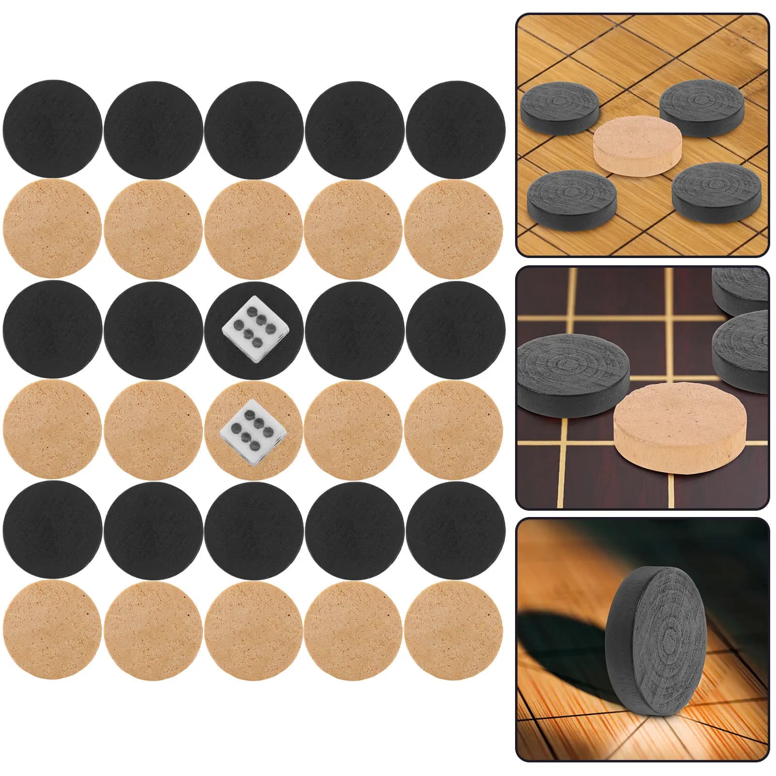 Set di Pezzi in Legno per Dama e Backgammon, Accessori di Ricambio Portatili Rotondi per Giochi da Tavolo