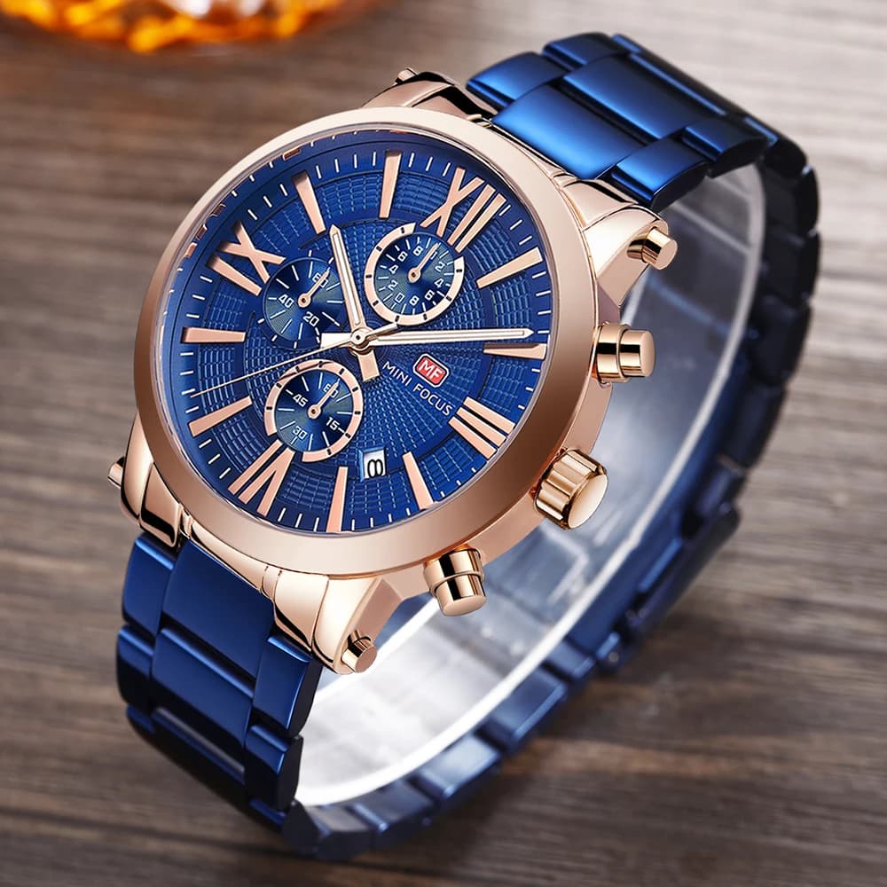 MINI FOCUS Orologio sportivo da uomo con calendario, orologio da polso da uomo impermeabile e luminoso, cronografo, orologi al quarzo in acciaio inossidabile per uomo