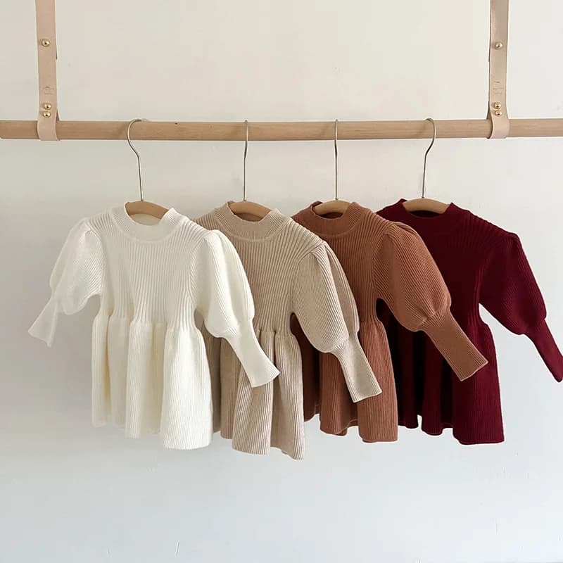 0-4Y autunno Botique stile Vintage manica a sbuffo bambini vestiti della neonata abiti drappeggiati vestito da principessa per le ragazze