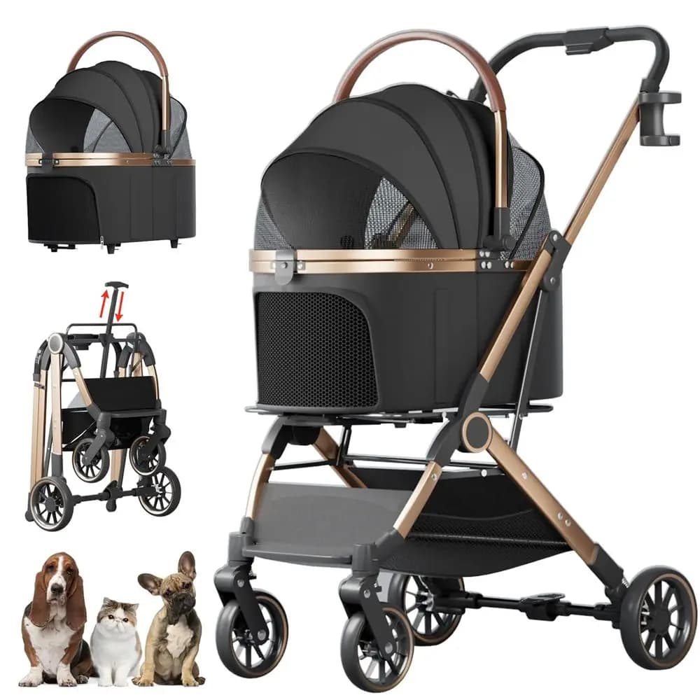 Passeggino 3-in-1 per animali domestici, adatto a tutti i terreni, per cani e gatti fino a 20 kg, con trasportino rimovibile per viaggi e utilizzo in auto