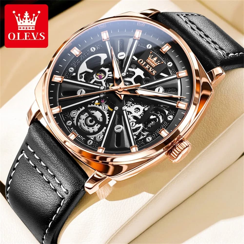 OLEVS 6685 Orologio da Uomo, Elegante Orologio Meccanico Automatico Scheletrato, Impermeabile e Vintage