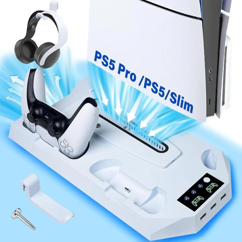 Adatto per console PS5/Slim/Pro, supporto di raffreddamento universale, base con ventola, impugnatura multifunzione due in uno, ricarica tramite cavo.