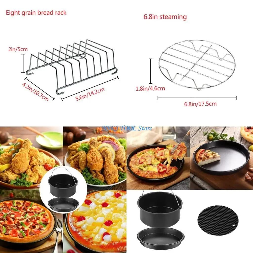 L8RC 6 pz/set 7 pollici Pizza Pan Friggitrice Accessori Cottura Griglia Cremagliera Torta Barile Pentola A Vapore