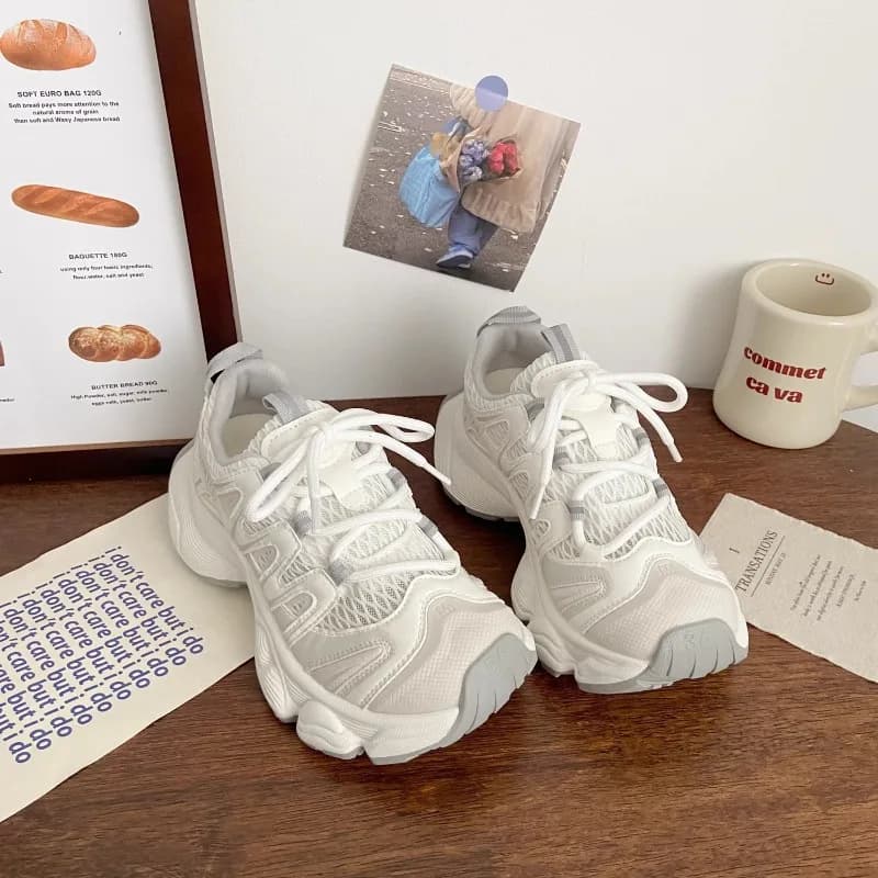 New Women's Chunky Sneakers Breathable Mesh Platform Shoes 2026 New Trendy Casual Sports Shoes Thick Sole Non-slip Zapatos Mujer
