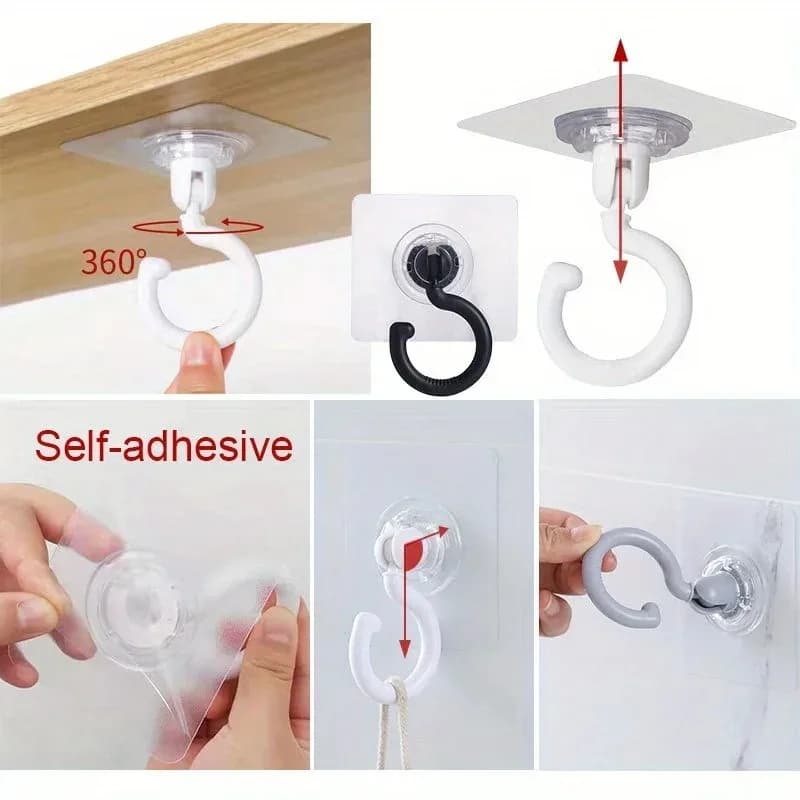 2 Pieces of 360 Degree Rotating Self-adhesive Ceiling Hooks, Suitable for Hanging Chandeliers, Plant Lights, Wind Chimes, Etc