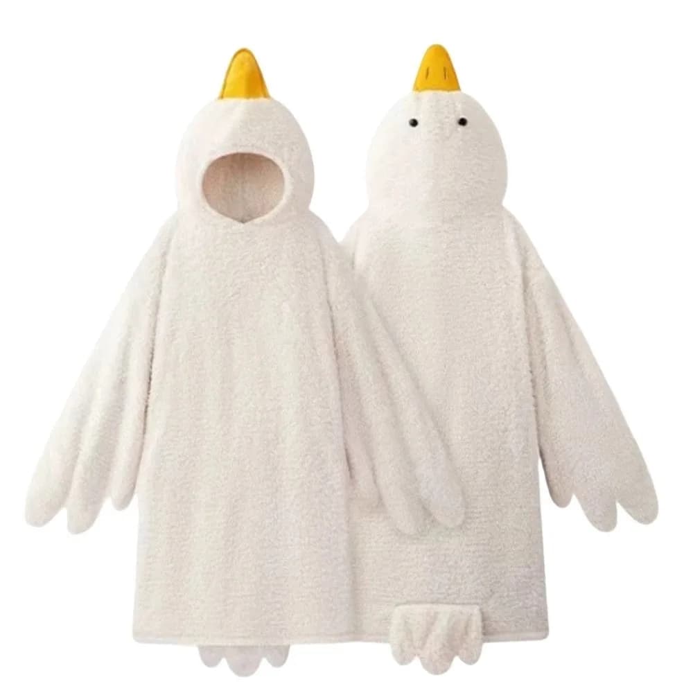 Morbido pile di corallo Grande oca bianca Pigiama tutina Cartone animato antivento Costume cosplay Abito da notte Texture Addensare Pigiama