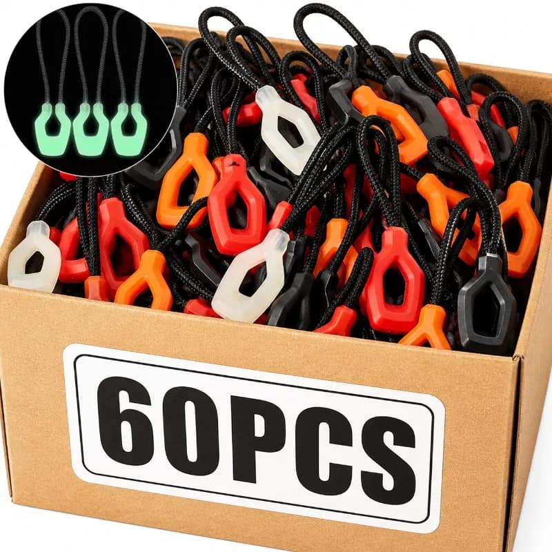 1/60pcs Luminous Zipper Pull Rope Glow in The Dark Anti-lost Backpack Anchor Rope Clothes Jackets Slider Pull Ring Sewing Tool