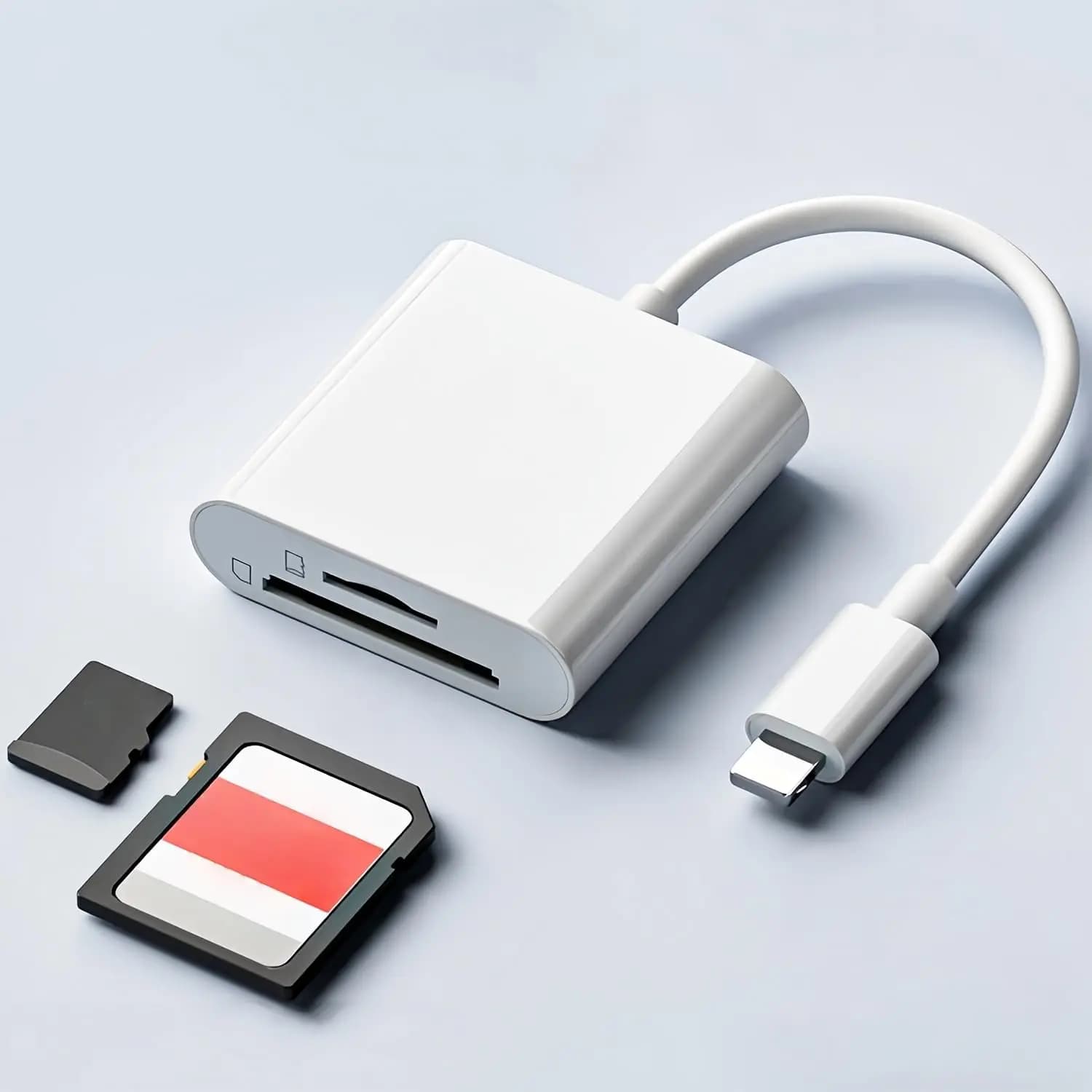 SD Card Reader for iPhone, High-Speed Dual Card Slot Memory Card Reader Portable SD/MicroSD Card Adapter for Trail Camera Viewer