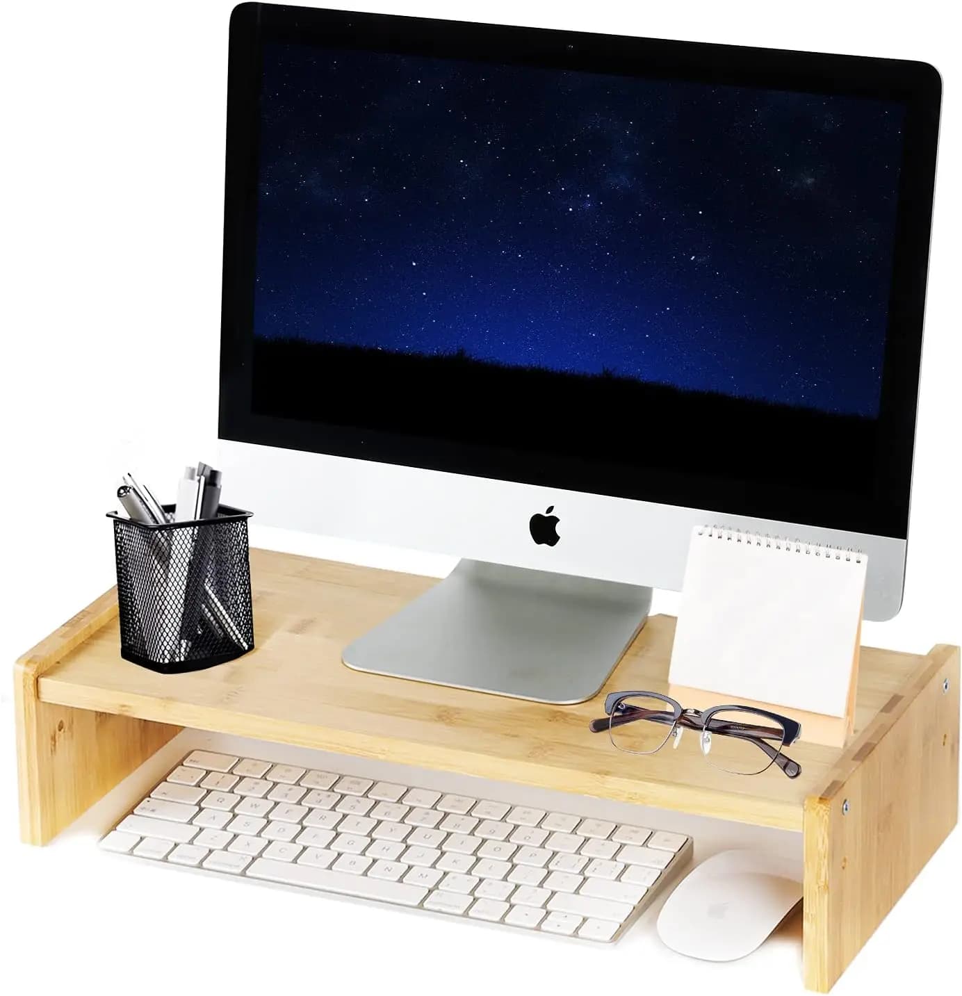 Solid Wood Monitor Stand Riser with 2 Adjustable Heights, 15.8 inch Computer Riser for Desk, iMac, PC, Printer, Home Office
