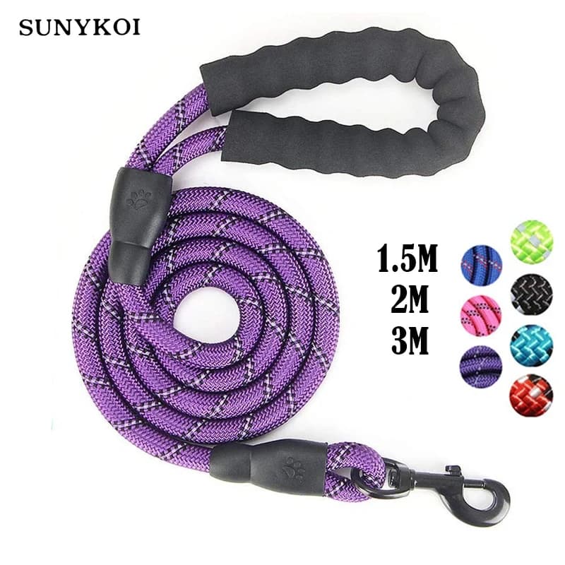 1.5M/2M/3M Corda per cani di grandi dimensioni rotonda 1.2CM Guinzaglio per animali domestici in nylon Rafforzare la corda riflettente Collare di trazione per cani da passeggio Imbracatura per cani Piombo