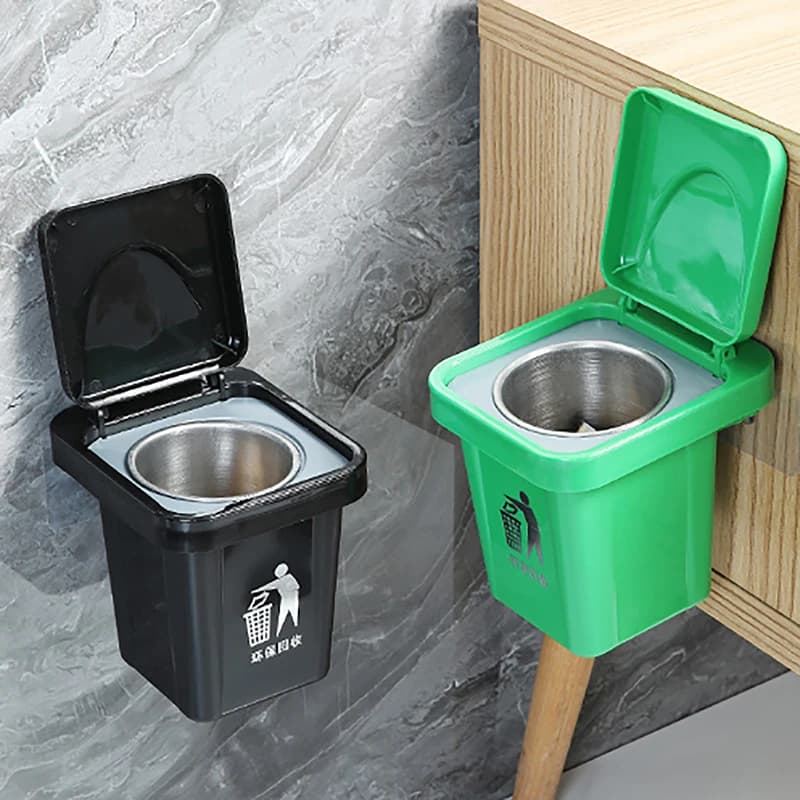 Nuovo posacenere per pattumiera con coperchio Posacenere in acciaio inossidabile Appeso a parete per bagno Notch Posacenere anti-mosca