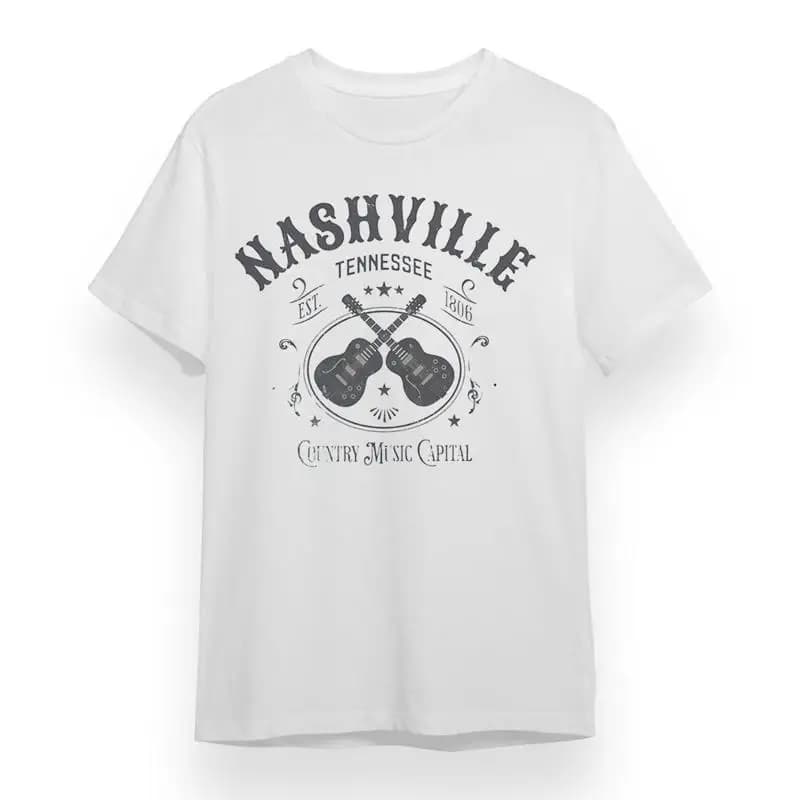 Maglietta da donna con Nashville Music Capital in cotone bianco Usa