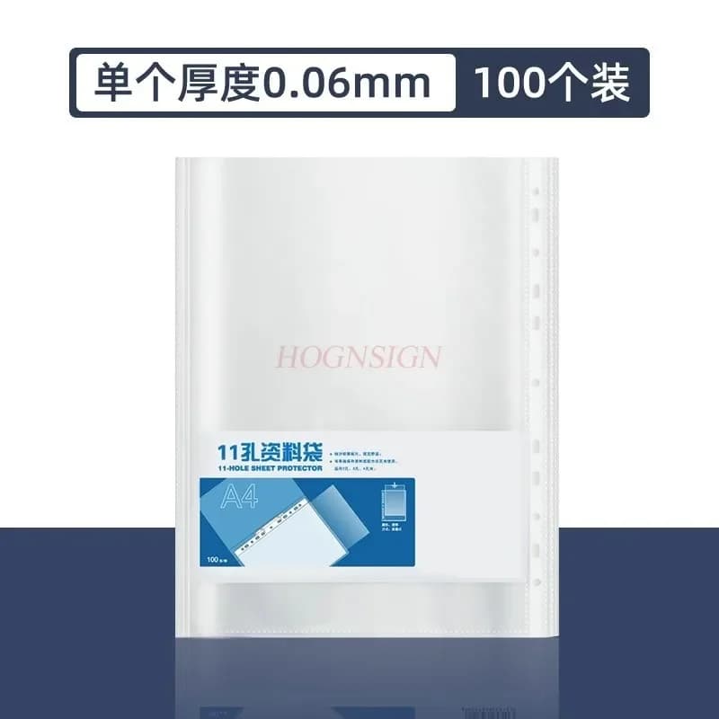 A4 folder of 100 pieces, transparent case for documents, informative booklet, cover for documents, reinforced perforation, waterproof office materials