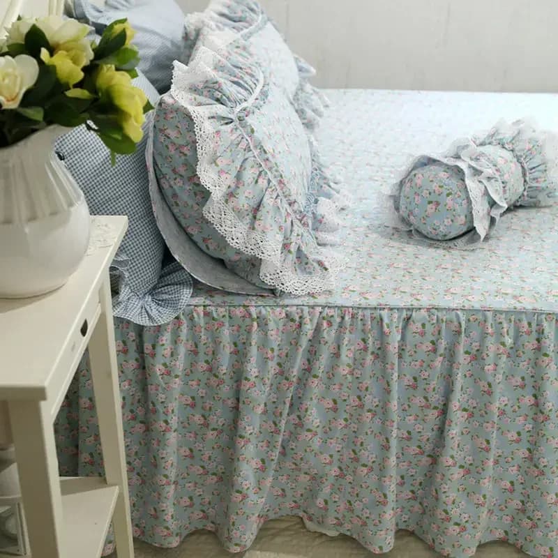 Copripiumino con Volant in Pizzo, Set Lenzuola 100% Cotone, Stampa Floreale con Rose, Biancheria da Letto, Offerta