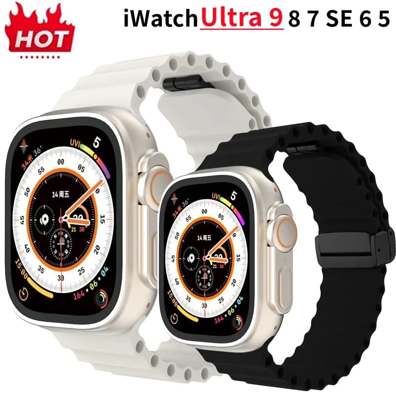 Magnetic Buckle Strap For Apple Watch 46mm 49mm 45mm 44mm 40mm 41 38 42mm Silicone Bracelet iWatch Series Ultra 10 9 8 7 se 6 5