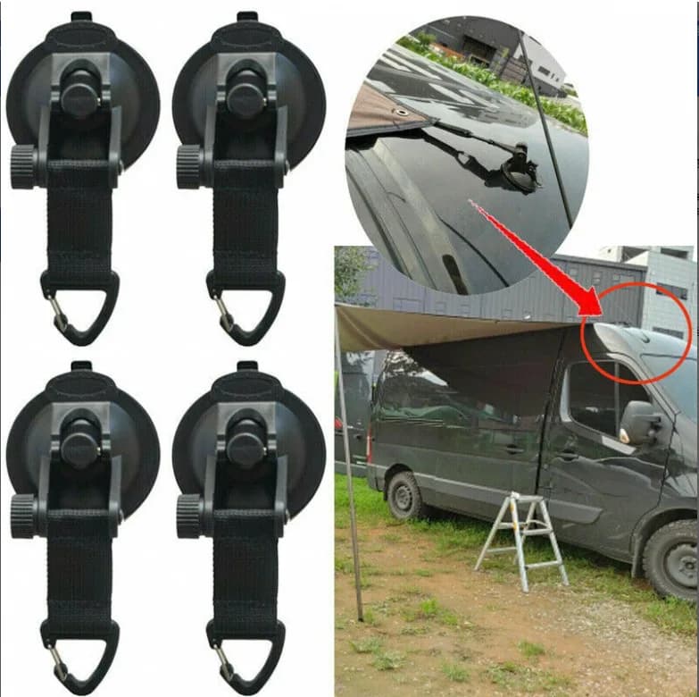 4 Pezzi Ancoraggi a Ventosa per Tenda da Auto, Rotondi/Triangolari, Ganci di Fissaggio per Tende da Campeggio Esterno