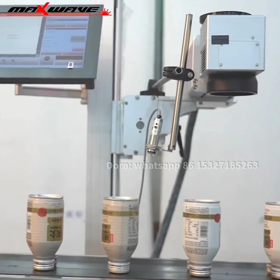 Stampante datecode per macchina per marcatura laser volante online per bottiglie di bevande Borsa per pacchetti Macchina laser per incisione della linea di prodotti