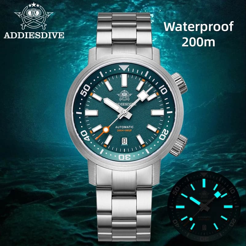 ADDIESDIVE 2026 Nuovi Uomini Orologio Automatico di Lusso Zaffiro Orologio Meccanico Impermeabile 200m Dive Anello Interno di Rotazione BGW9 Luminoso