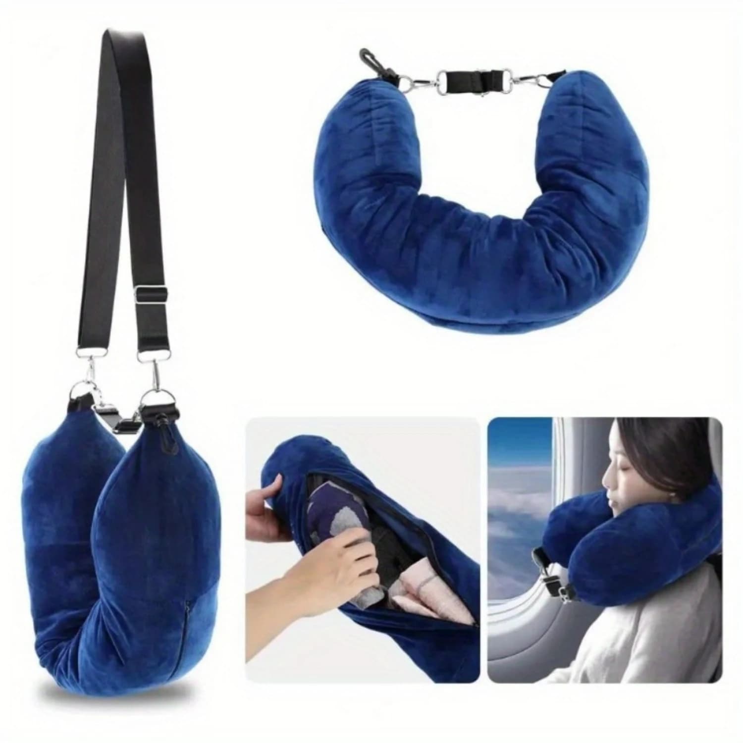 Confezione da 2 cuscini da viaggio a forma di U con supporto cervicale regolabile per il collo, copertura in velluto e design lavabile a mano: massimo comfort per